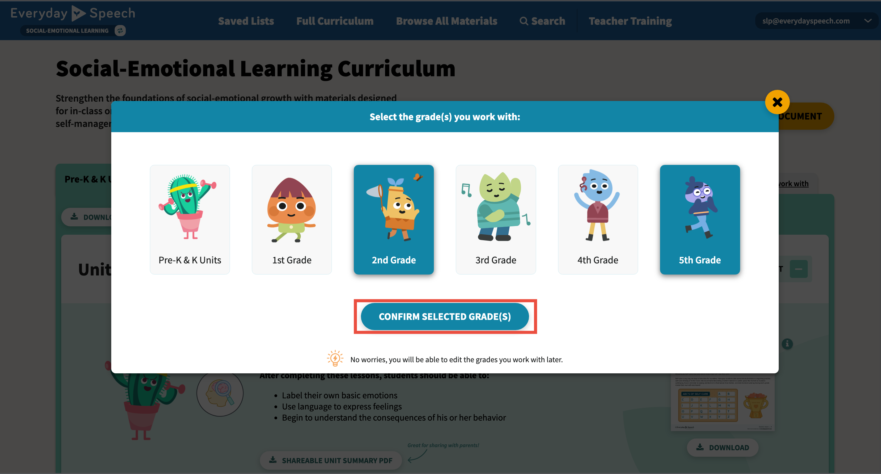 How to manage grade levels in the SEL curriculum